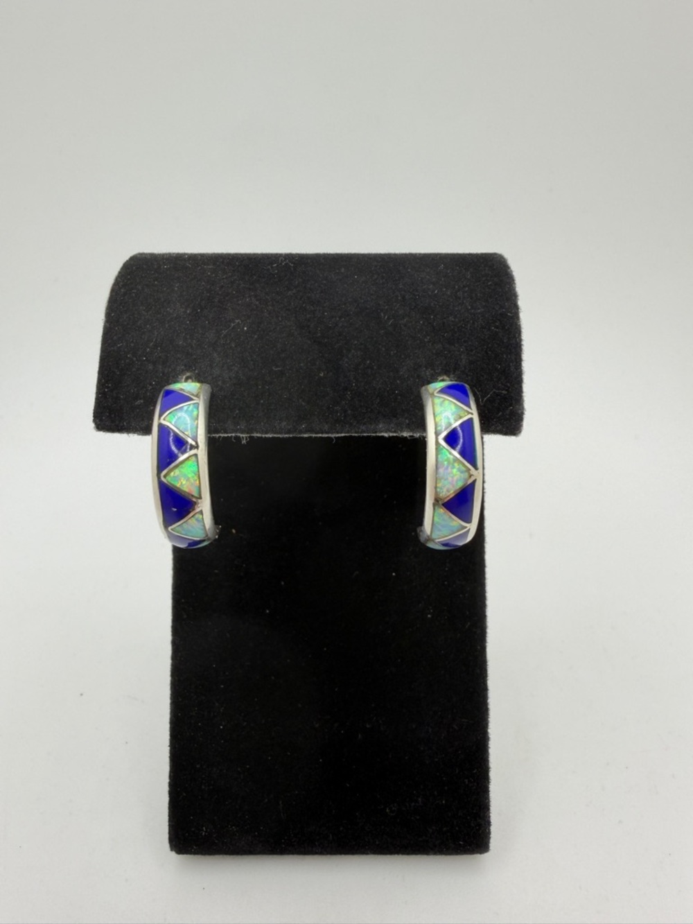 Signed Keevin Kayana Navajo Opal and Lapis Lazuli J-hook stud earrings!